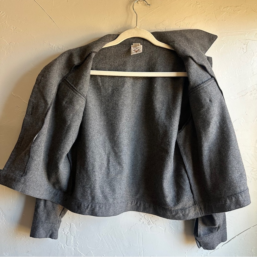 Cropped 100% Wool Button Up Jacket Gray Utility M… - image 8